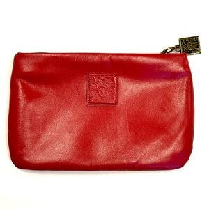 new Anne Klein By St Thomas Red Small Leather Clutch Cosmetic Pouch.”.